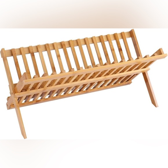 2 Tier Bamboo Dish Drying Rack Collapsible Plate Cutlery Holder Kitchen - Picture 3 of 10